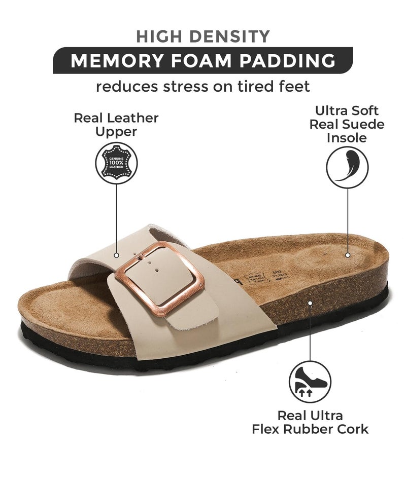Project Cloud Genuine Leather Sandals Women Dressy Summer Beach Essentials - Flip Flops & Slides with Memory Foam Insole Womens Sandals Comfortable Footwear (Ibiza, Nude, 8.5) - Image 3