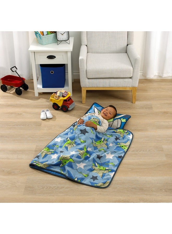 NoJo Star Wars The Child Cutest in The Galaxy Blue, Green and Gray Grogu, Hover Pod, and Stars Toddler Nap Mat - Image 3