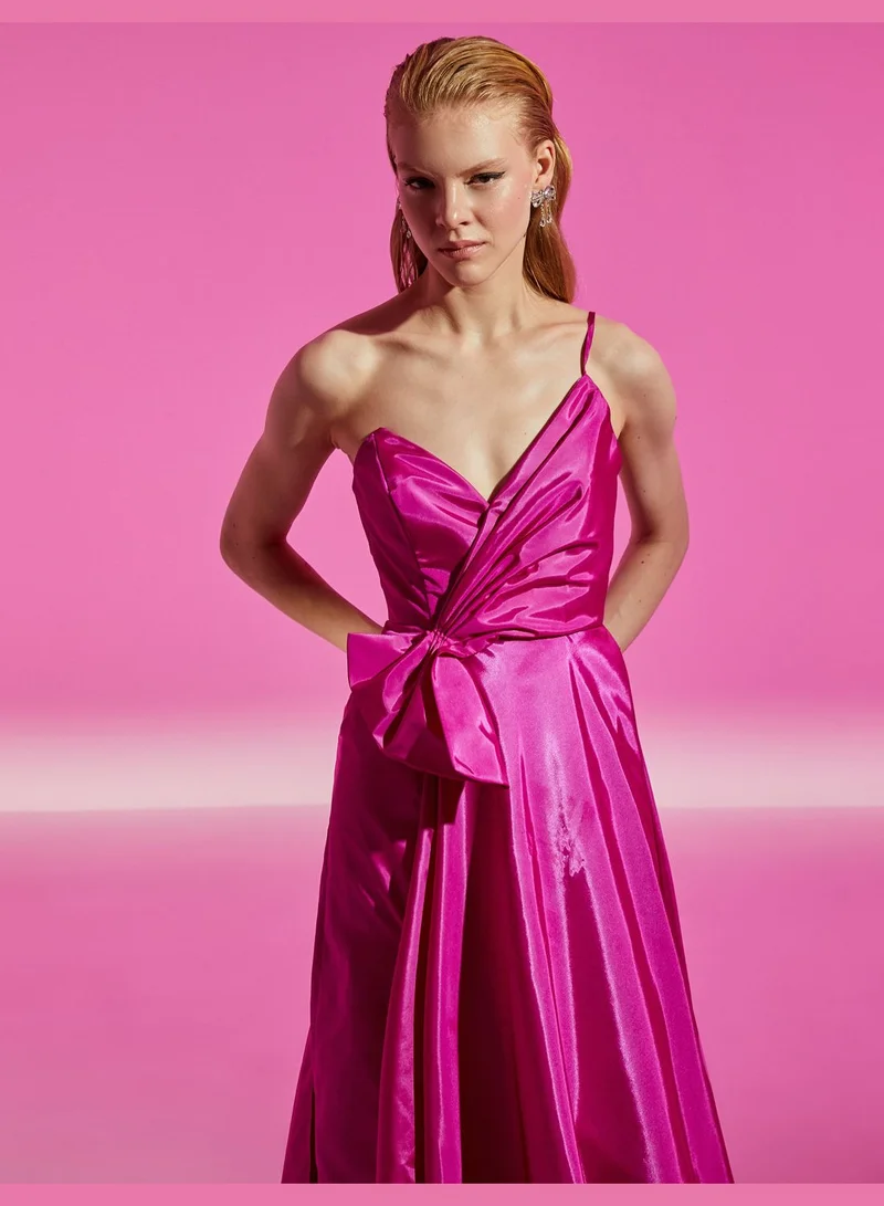 كوتون فستان ماكسي وردي من الساتان