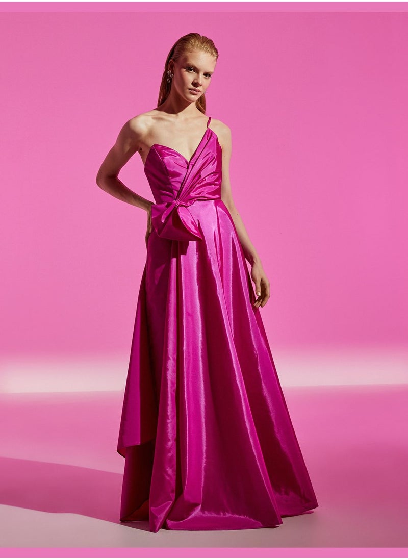 KOTON Bowtie Detail One Shoulder Maxi Party Dress  - Image 4