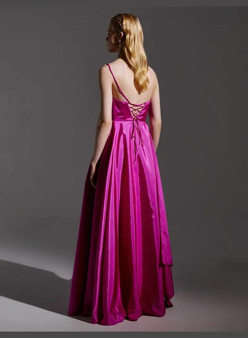 كوتون فستان ماكسي وردي من الساتان