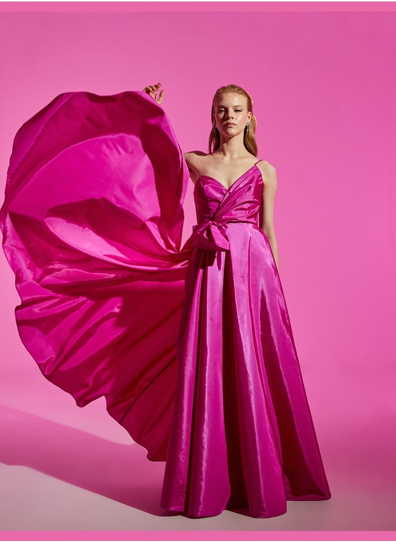 KOTON Bowtie Detail One Shoulder Maxi Party Dress  - Image 3