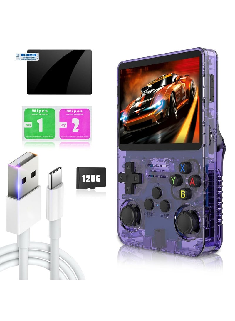R36S Handheld Retro Gaming Console Linux System with 128G TF Card, Preloaded with 15000+ Games, Retro Video Game Console 3.5-inch IPS Screen (Purple 128G)  - Image 2