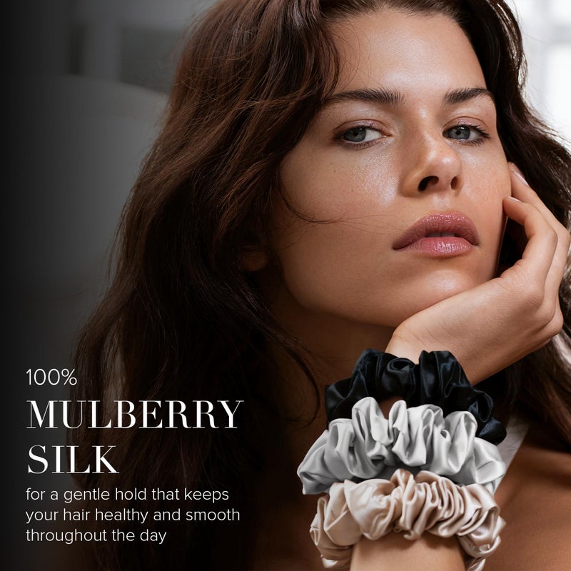 slip Back to Basics Dark Brown Midi & Large Scrunchie Set | Includes 2 Midi & 1 Large Pure Silk Scrunchies | 100% Mulberry Silk, Anti-Crease, Gentle on Hair, Reduces Breakage | Elegant & Durable - Image 4