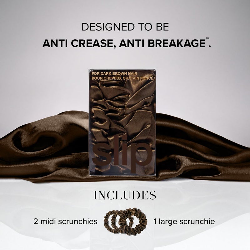 slip Back to Basics Dark Brown Midi & Large Scrunchie Set | Includes 2 Midi & 1 Large Pure Silk Scrunchies | 100% Mulberry Silk, Anti-Crease, Gentle on Hair, Reduces Breakage | Elegant & Durable - Image 5