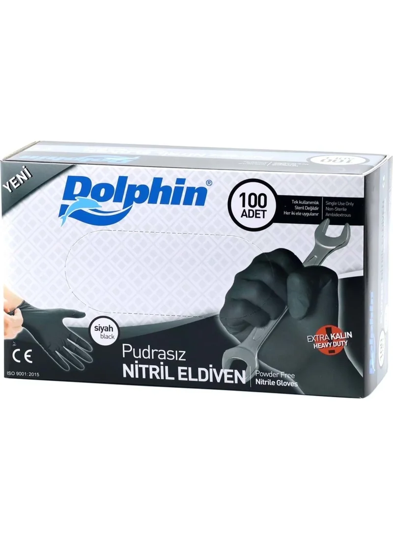 دولفين Powder-Free Black Gloves Medium (M) - PACK OF 100