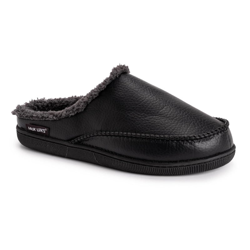 MUK LUKS Mens Faux Leather Clog Slipper Black 1011