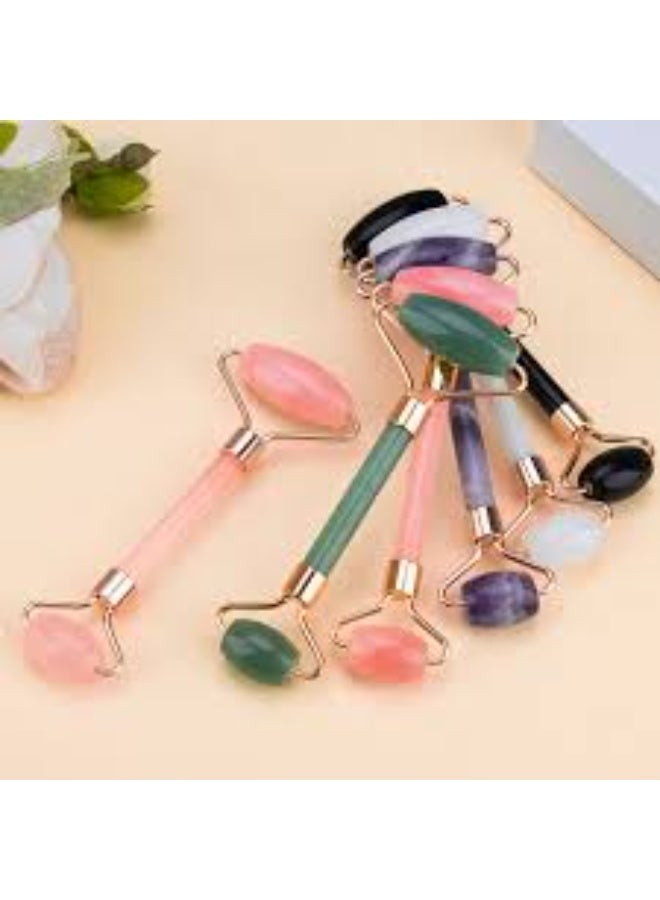 Jade face roller for facial, eye and neck care, 100% genuine jade stone face massager, eye roller for puffy eyes, women's facial self care (multi-colored) - Image 1