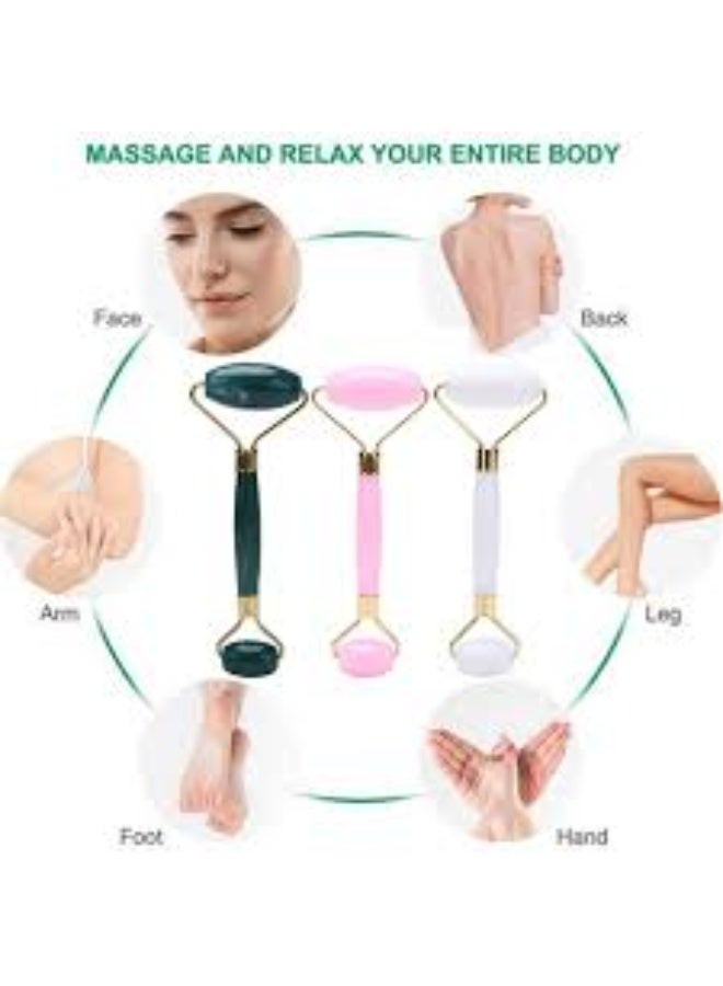 Jade face roller for facial, eye and neck care, 100% genuine jade stone face massager, eye roller for puffy eyes, women's facial self care (multi-colored) - Image 2