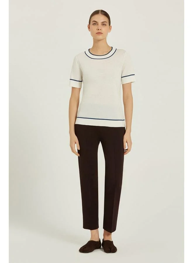 Mısırlı 1951 Ecru Navy Stripe-Detail Women's T-Shirt