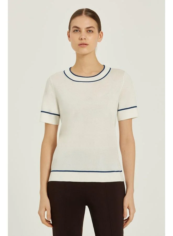 Mısırlı 1951 Ecru Navy Stripe-Detail Women's T-Shirt