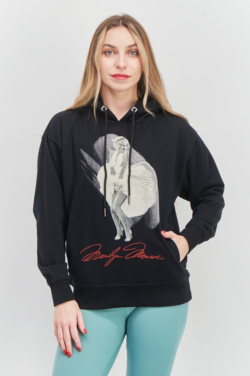 Marilyn Monroe Women Hooded Printed Long Sleeve Sweatshirts, Black - Image 1