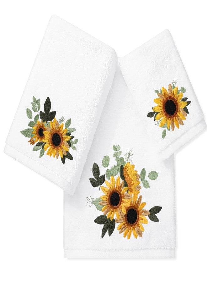 JarThenaAMCS Sunflower Bathroom Towels Set of 3 Floral Embroidered Cotton Bath Towel Spring Summer Flower Hand Towel Wash Cloth for Hand Drying Shower Supplies - Image 1