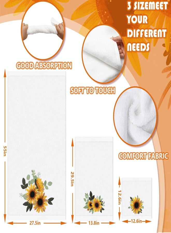 JarThenaAMCS Sunflower Bathroom Towels Set of 3 Floral Embroidered Cotton Bath Towel Spring Summer Flower Hand Towel Wash Cloth for Hand Drying Shower Supplies - Image 2