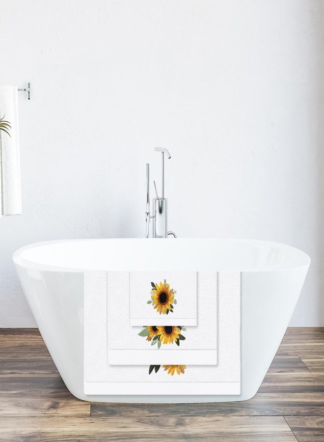 JarThenaAMCS Sunflower Bathroom Towels Set of 3 Floral Embroidered Cotton Bath Towel Spring Summer Flower Hand Towel Wash Cloth for Hand Drying Shower Supplies - Image 5