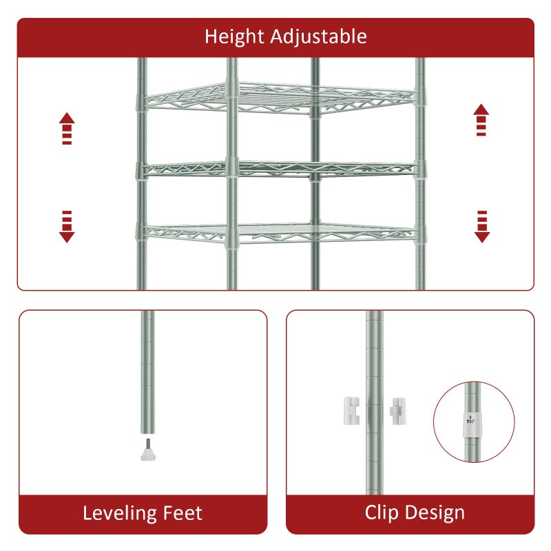 IZEUK 3 Tier Heavy Duty Steel Storage Shelves, Metal Shelf Wire Shelving Rack for Pantry, Kitchen, Cloakroom or Office Organization (13.8" D x 13.8" W x 25.5" H, 750LBS, Green) - Image 3