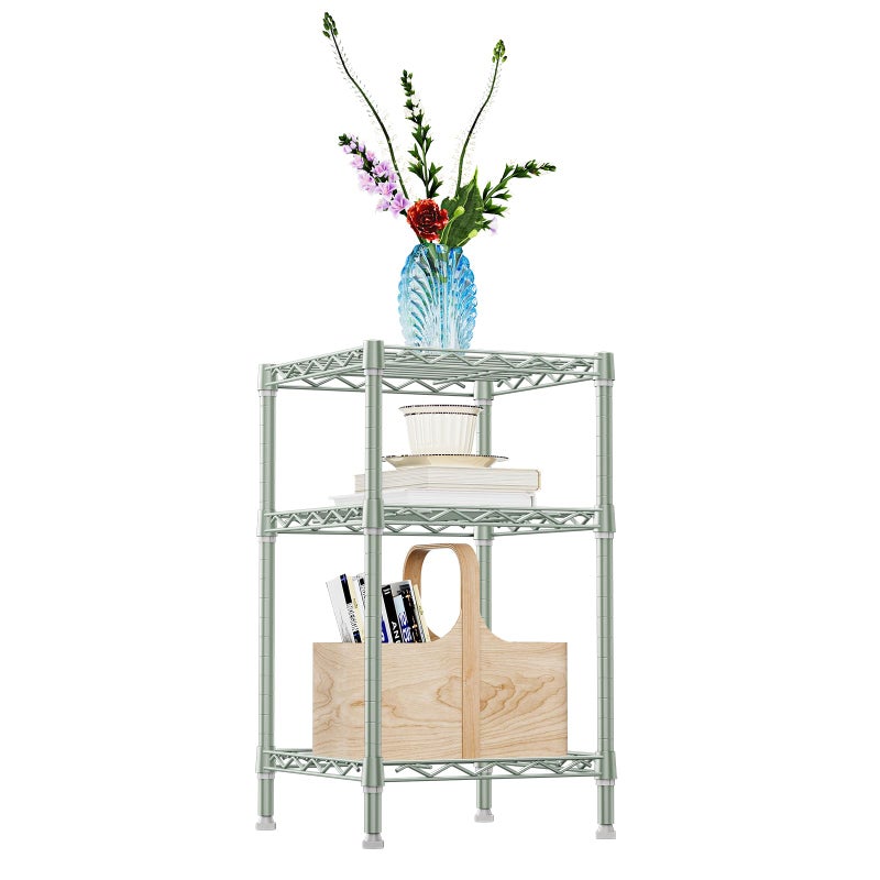 IZEUK 3 Tier Heavy Duty Steel Storage Shelves, Metal Shelf Wire Shelving Rack for Pantry, Kitchen, Cloakroom or Office Organization (13.8" D x 13.8" W x 25.5" H, 750LBS, Green) - Image 1