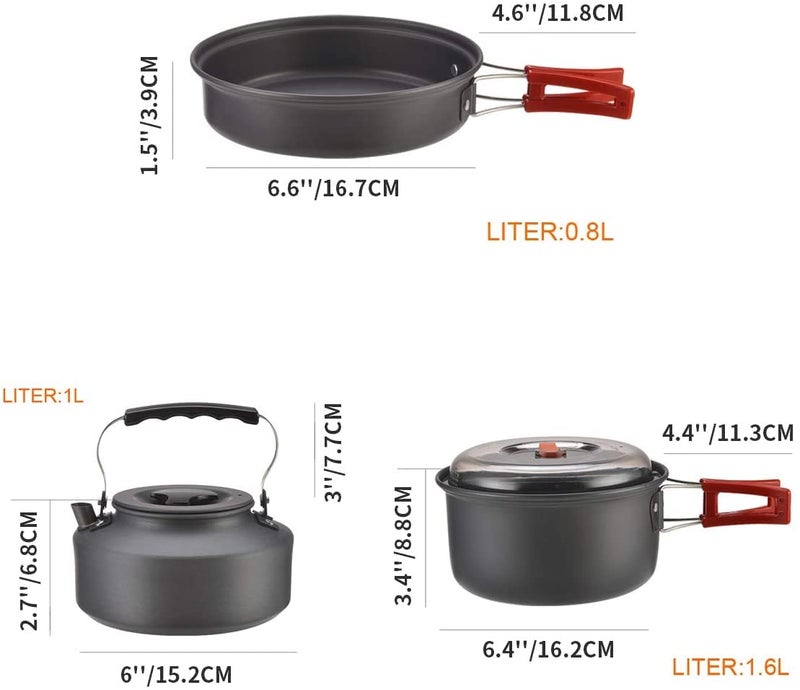 Bulin Camping Cookware Set 11 PCS Portable Camp Gear Lightweight Backpacking Cooking Set Mess Kit Hiking Camping Pots and Pans Set for Hiking Trip - Image 2