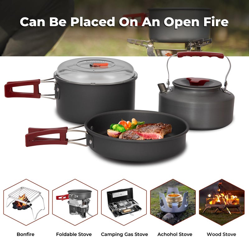 Bulin Camping Cookware Set 11 PCS Portable Camp Gear Lightweight Backpacking Cooking Set Mess Kit Hiking Camping Pots and Pans Set for Hiking Trip - Image 4