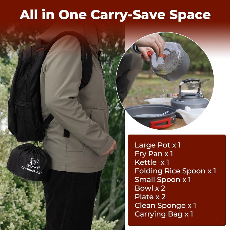 Bulin Camping Cookware Set 11 PCS Portable Camp Gear Lightweight Backpacking Cooking Set Mess Kit Hiking Camping Pots and Pans Set for Hiking Trip - Image 3