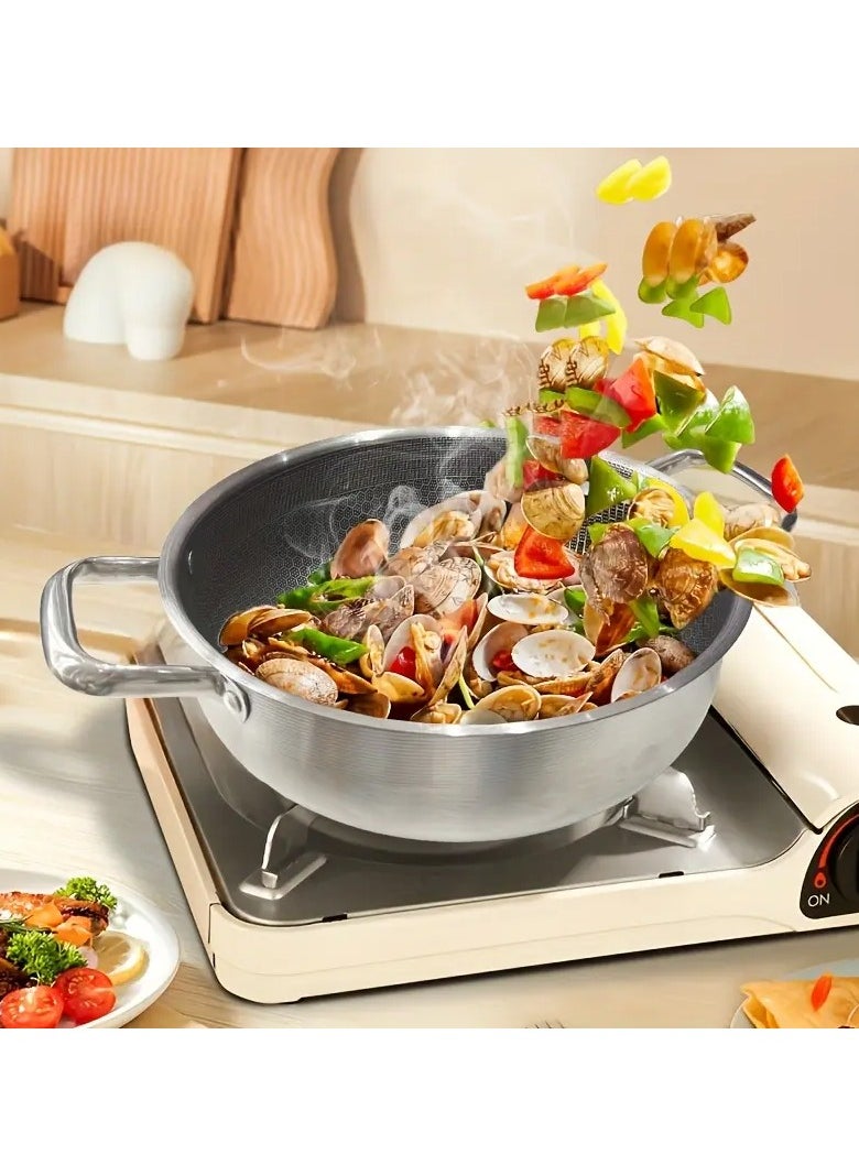KITCHENOO 30cm Stainless Steel Honeycomb Frying Pan with Double Handles and Heat Resistant  - Image 4