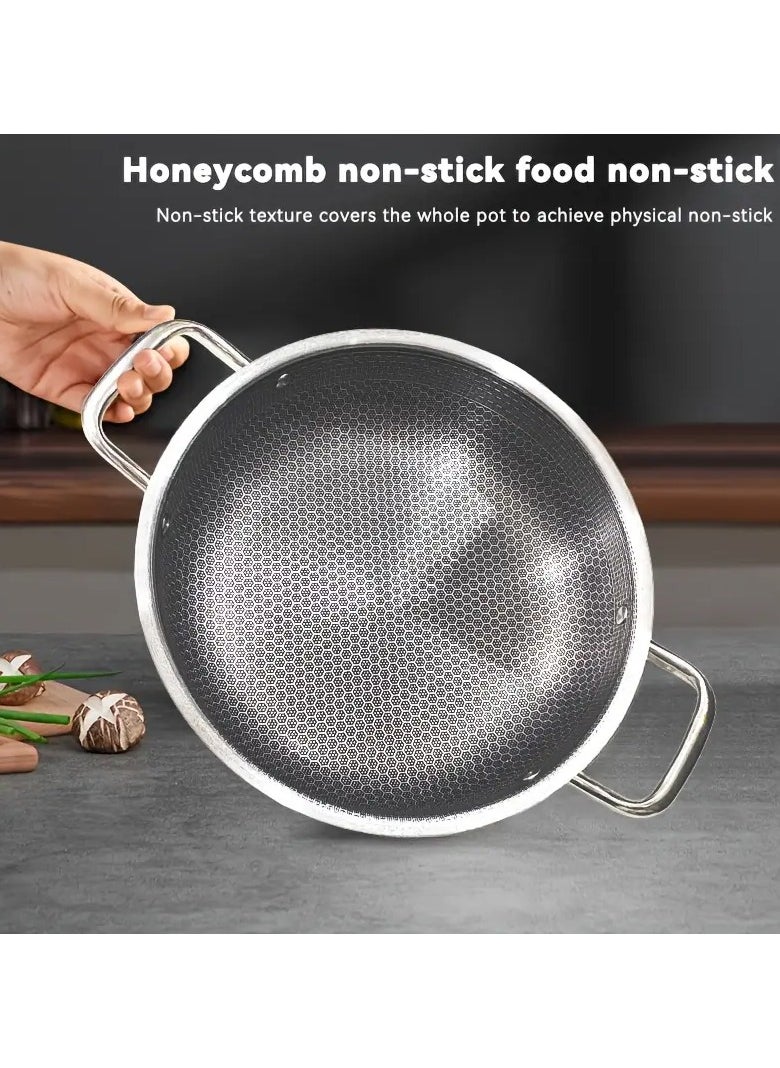 KITCHENOO 30cm Stainless Steel Honeycomb Frying Pan with Double Handles and Heat Resistant  - Image 2