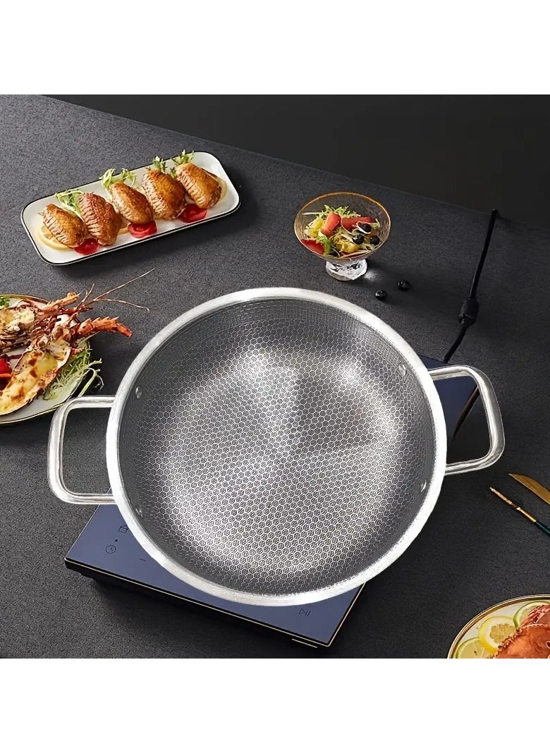 KITCHENOO 30cm Stainless Steel Honeycomb Frying Pan with Double Handles and Heat Resistant  - Image 1
