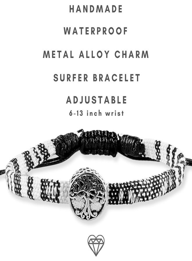Soul Statement Boho Colorful Woven Cloth Surfer Anklet with Tree of Life Charm, Adjustable Sizing for a Bracelet, Dainty Stackable for Waterproof Trendy Summer Jewelry for Women (Black & White Tree Charm) - Image 3