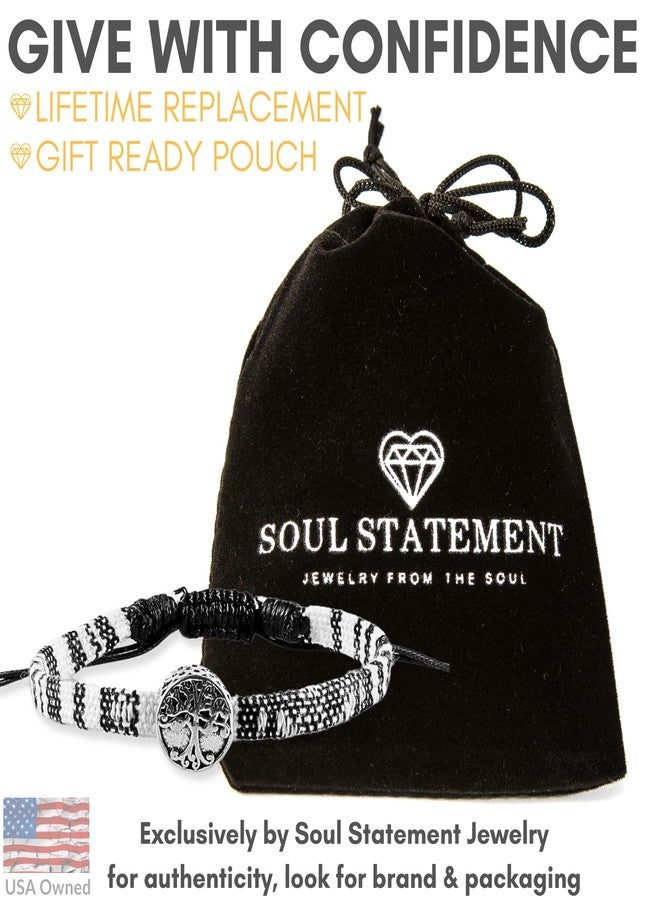 Soul Statement Boho Colorful Woven Cloth Surfer Anklet with Tree of Life Charm, Adjustable Sizing for a Bracelet, Dainty Stackable for Waterproof Trendy Summer Jewelry for Women (Black & White Tree Charm) - Image 4