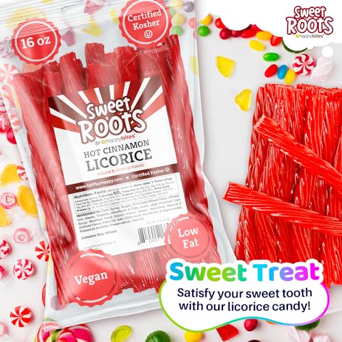 Happy Bites Sweet Roots Hot Cinnamon Licorice Twists – 1 Bag (16 oz) – Jumbo Size Licorice Sticks | Vegan, Fat Free, Kosher | Soft Gourmet Licorice Candy with Hot Cinnamon Flavor - Image 4