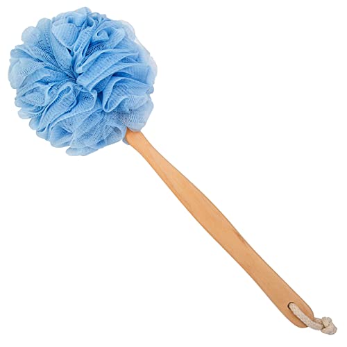Arswin Loofah Back Scrubber for Shower, Wooden Long Handle Bath Sponge Lufa Shower Brush, Soft Nylon Mesh Back Cleaner Washer, Women & Men Exfoliating Luffa Pouf on a Stick for Body (Blue) - Image 1