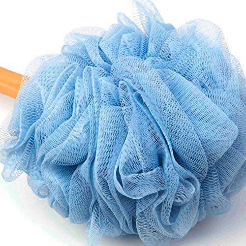 Arswin Loofah Back Scrubber for Shower, Wooden Long Handle Bath Sponge Lufa Shower Brush, Soft Nylon Mesh Back Cleaner Washer, Women & Men Exfoliating Luffa Pouf on a Stick for Body (Blue) - Image 4