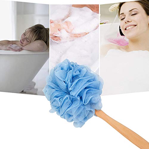 Arswin Loofah Back Scrubber for Shower, Wooden Long Handle Bath Sponge Lufa Shower Brush, Soft Nylon Mesh Back Cleaner Washer, Women & Men Exfoliating Luffa Pouf on a Stick for Body (Blue) - Image 3
