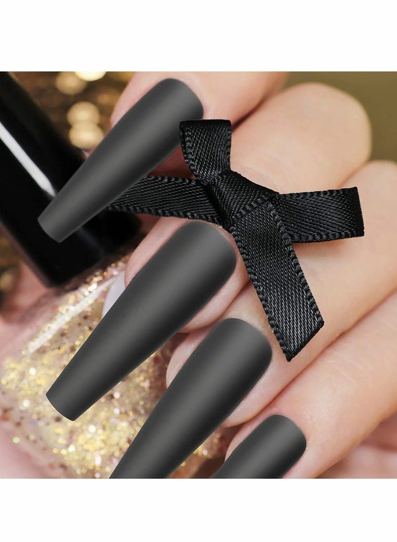 100 Pieces Matte Extra Long Ballerina Press on Nails Coffin False Nails Solid Color Full Cover Fake Nails Matte Coffin False Nails with Box for Women Girls DIY Nail Decorations (Black) - Image 2