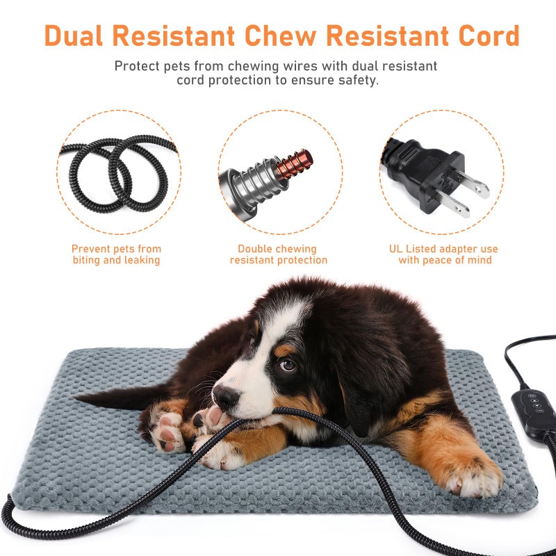 INVENHO Heated Cat Bed, Waterproof Adjustable Temperature Dog Cat Heating Pad with Timer, Indoor Pet Heating Pad for Cats Dogs Electric Pads for Dogs Cats, Pet Heated Pad (S: 18" x 16") - Image 3