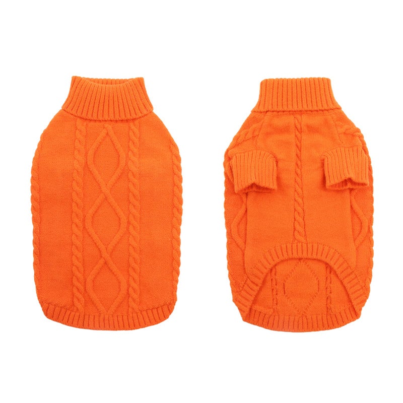 Queenmore Small Dog Pullover Sweater, Cold Weather Cable Knitwear, Classic Turtleneck Thick Warm Clothes for Chihuahua, Bulldog, Dachshund, Pug (Orange, Medium) - Image 4