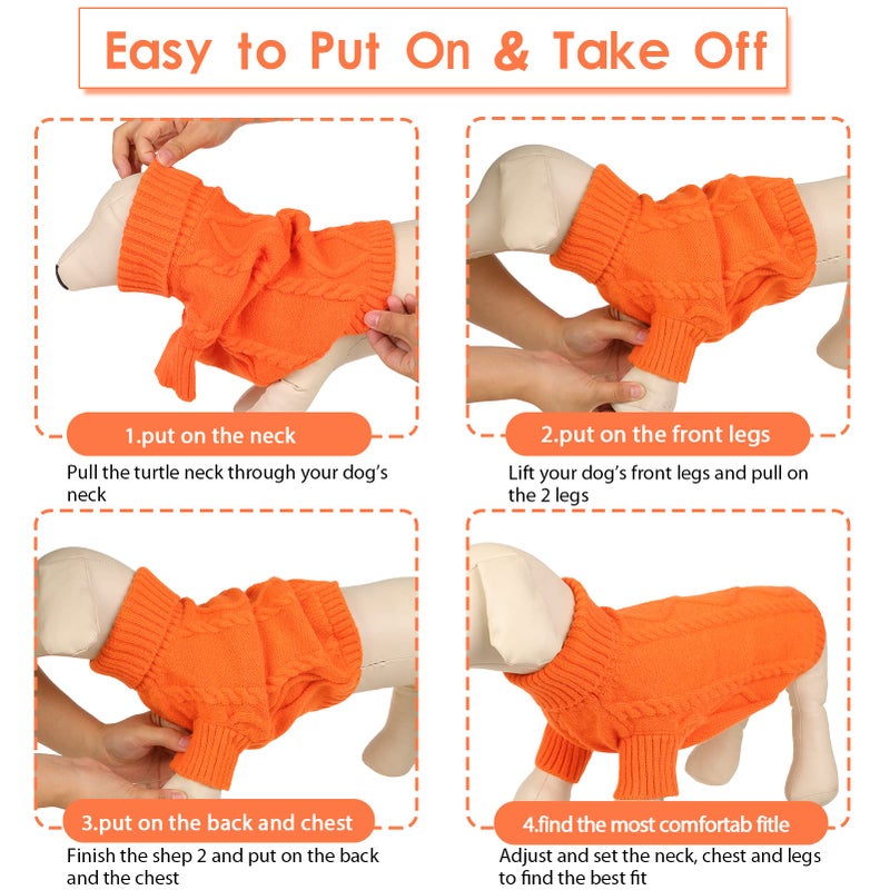 Queenmore Small Dog Pullover Sweater, Cold Weather Cable Knitwear, Classic Turtleneck Thick Warm Clothes for Chihuahua, Bulldog, Dachshund, Pug (Orange, Medium) - Image 5
