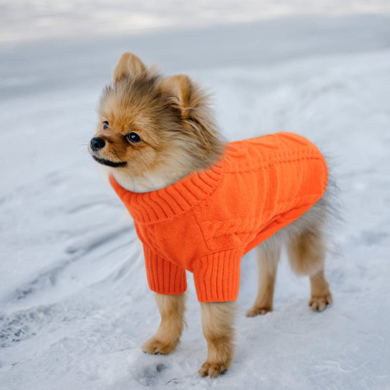 Queenmore Small Dog Pullover Sweater, Cold Weather Cable Knitwear, Classic Turtleneck Thick Warm Clothes for Chihuahua, Bulldog, Dachshund, Pug (Orange, Medium) - Image 2