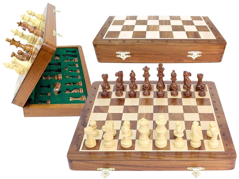 House of Chess 10 Inch Wooden Magnetic Folding Travel Chess SetBoard with 2 Extra Knights 2 Extra Pawns 2 Extra Queens and Algebraic Notation Handmade Golden Rosewood - Image 3