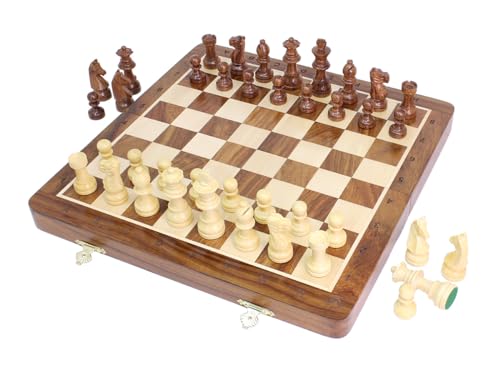 House of Chess 10 Inch Wooden Magnetic Folding Travel Chess SetBoard with 2 Extra Knights 2 Extra Pawns 2 Extra Queens and Algebraic Notation Handmade Golden Rosewood - Image 5