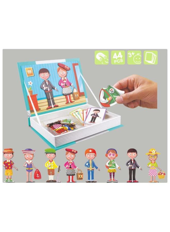 رائجة البيع الفرنسية فستان الكتاب الأحمر الصغير الطفل DIY بها بنفسك تجميعها كتاب مغناطيسي المغناطيسي ملصق ثلاثية الأبعاد التعليم المبكر لغز-اللون: لغز واللباس لغز - Image 1