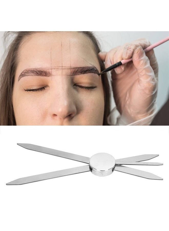Eyebrow Stencil Ruler, 3 Point Positioning Eyebrow Makeup Ruler, Stainless Steel Compass Design Brow Measuring Tool for Microblading Silver