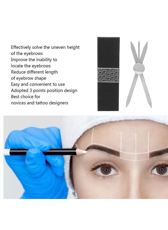 Eyebrow Stencil Ruler, 3 Point Positioning Eyebrow Makeup Ruler, Stainless Steel Compass Design Brow Measuring Tool for Microblading Silver