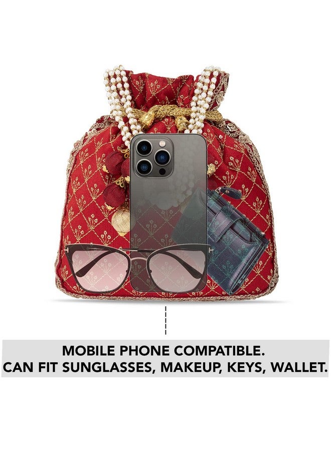 Peora Potli Bags for Women Evening Bag Clutch Ethnic Bride Purse with Drawstring Red - Image 2