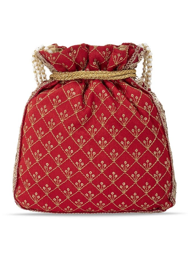 Peora Potli Bags for Women Evening Bag Clutch Ethnic Bride Purse with Drawstring Red - Image 5
