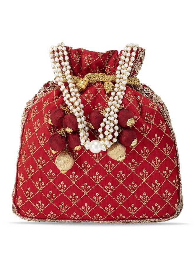 Peora Potli Bags for Women Evening Bag Clutch Ethnic Bride Purse with Drawstring Red - Image 1