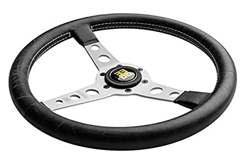 MOMO Motorsport Prototipo Steering Wheel Black Leather Grip Brushed Aluminum Spoke White Stitch 350mm - Image 2