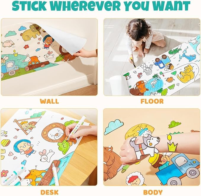 siddhmurti New for Kids Coloring Paper Roll Sheet Book Wall Stickers, 30X300 CM Large Coloring Poster for Toddlers, Art Paper Crafts Gift for Class Home Birthday Party Early Educational Toys for Kids - Image 4