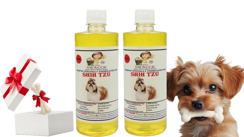 swacch Shampoo | Puppy Safe Shampoo | Shih Tzu Dog Shampoo (500ml) (Pack of 2) Lemon + Small White Bone | Dog Chew Bones | Teething chew Toy | Dental Teething |Combo Pack - Image 1