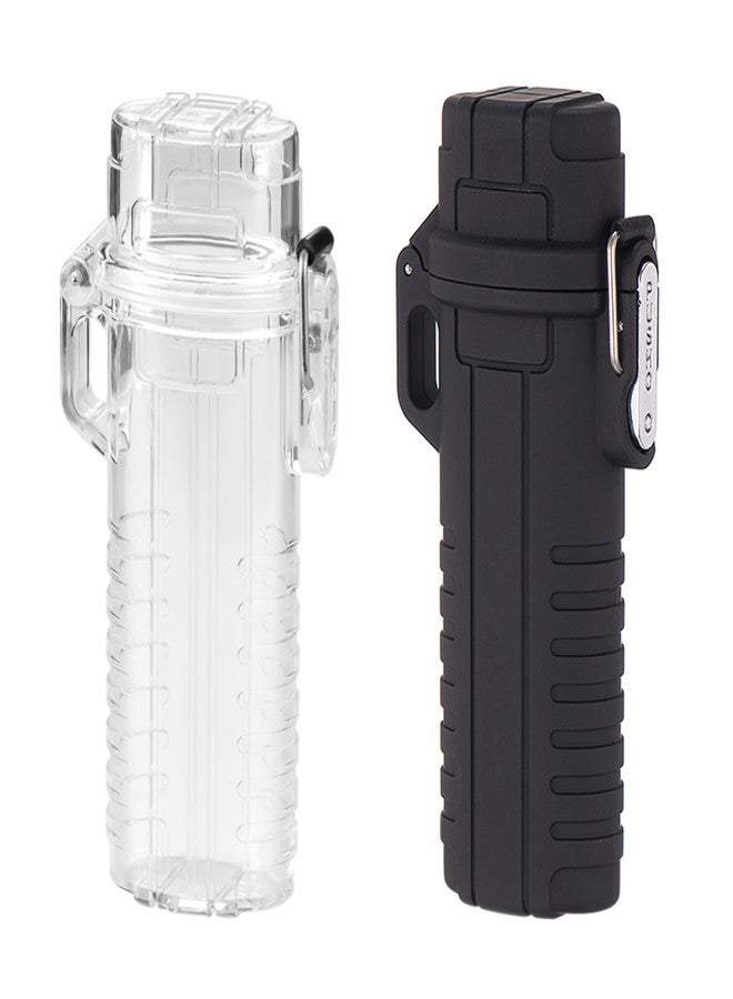 Ciomszan Waterproof Lighter Case Holder for BIC Regular Lighters, Clear and Black, 2 Pack, Hard Plastic Sleeve with Keychain Hole for Outdoor Camping Hiking - Image 1
